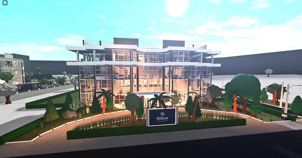 [Bloxburg] hilton hotel stuff (no roof, no gym, 3 empty rooms, easy to